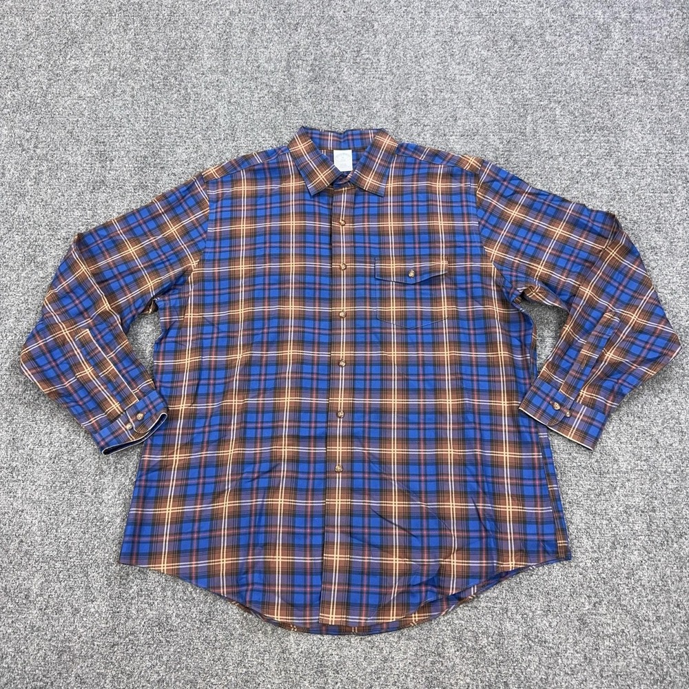 Brooks Brothers Shirt Mens XL Blue Plaid Slim Fit Non-Iron Cotton‎ Button-Up